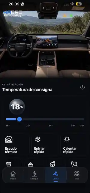 Climatización: consigna, modos rápidos y confort del vehículo
